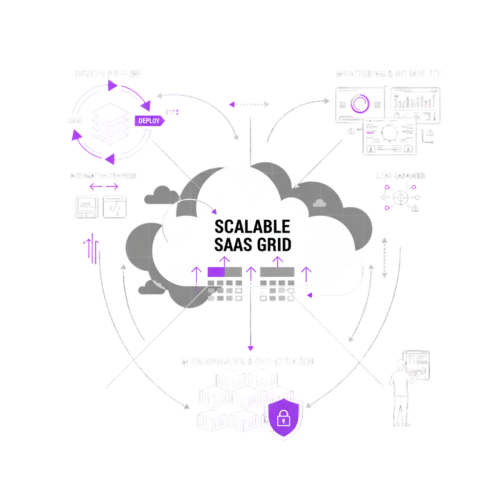 SaaS and DevOps integration and cloud services illustration